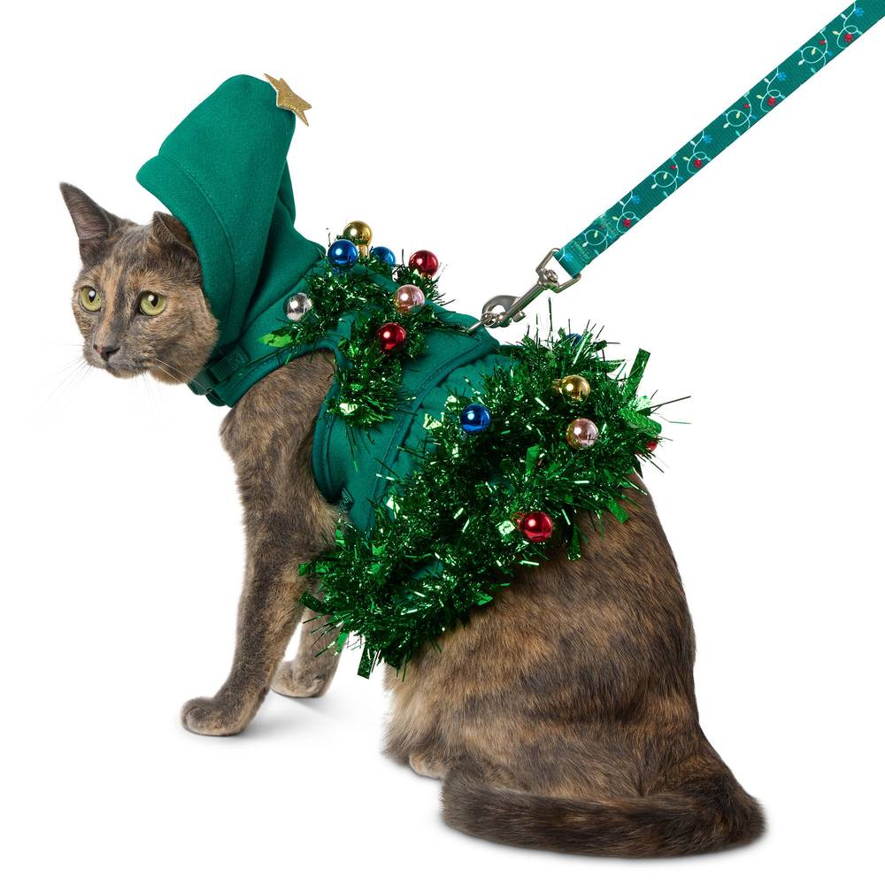 Merry & Bright Tree Cat Harness and Leash Combo Set, Green