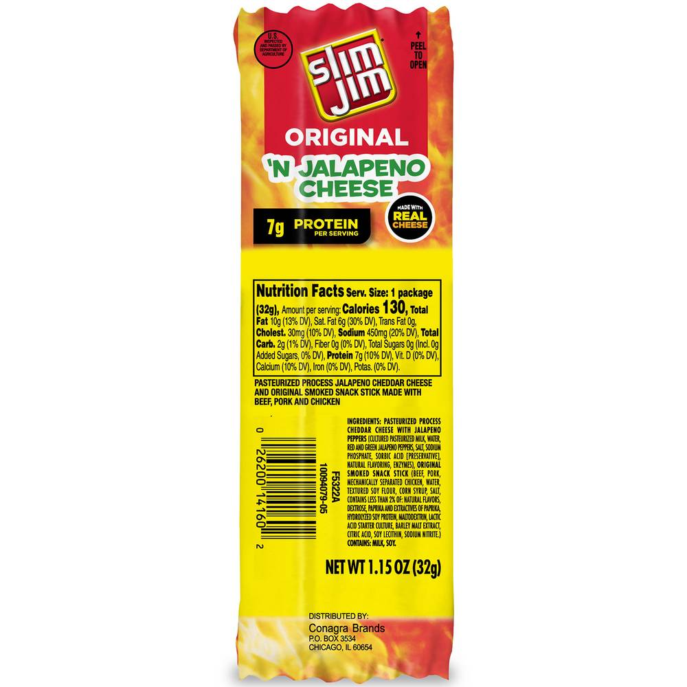 Slim Jim Original 'N Jalapeno Cheese Snack Stick (1.2 oz)