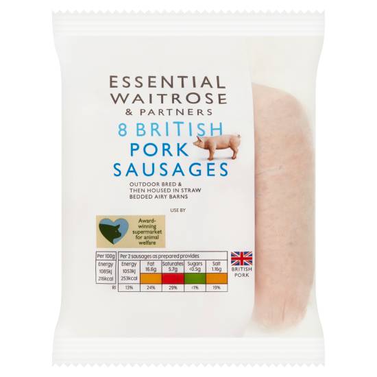 Essential Waitrose & Partners British Pork Sausages (8 pack)