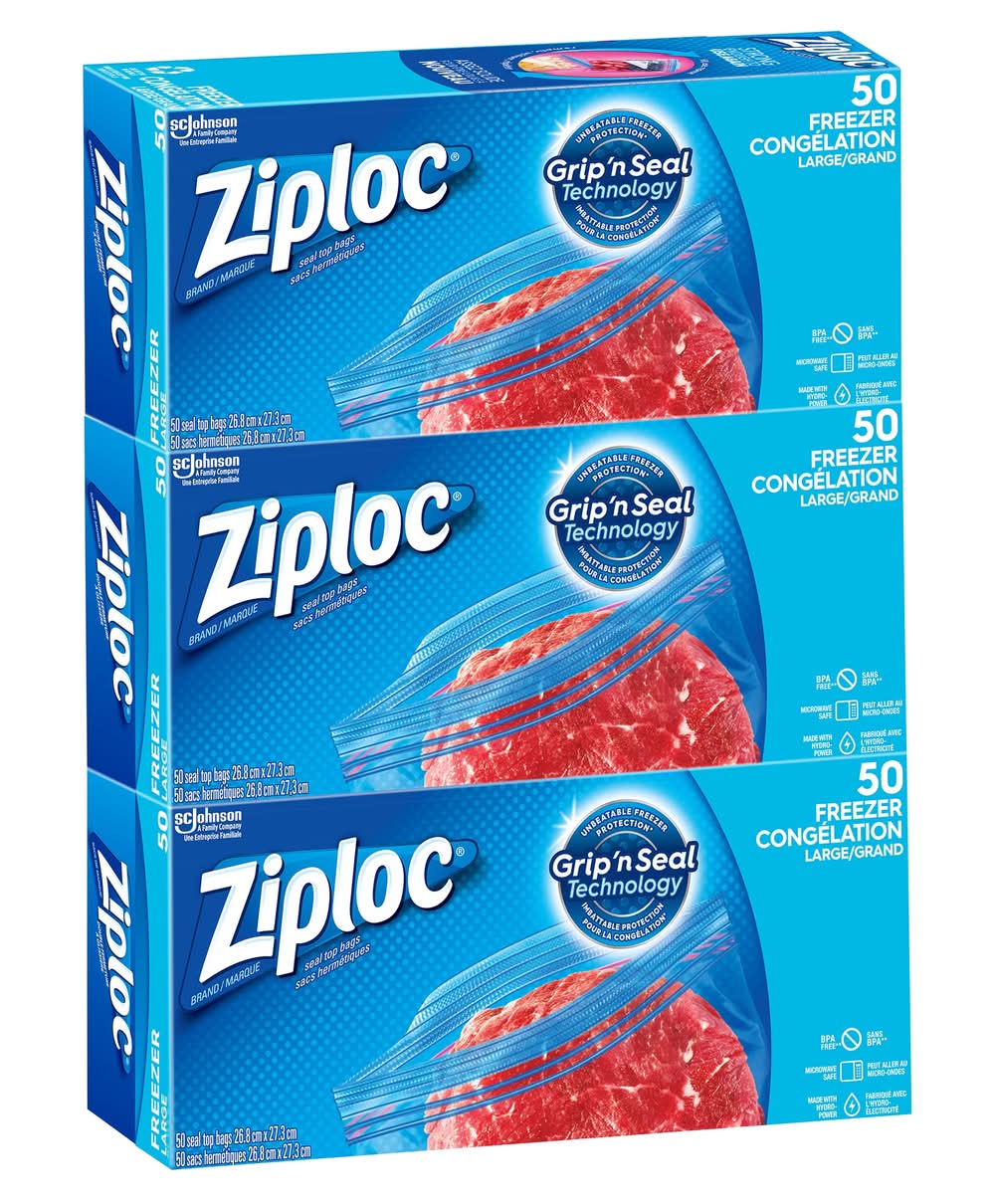 Ziploc- Sacs Pour Congélation Faciles À Ouvrir De Format Large, 3 Paquets De 50 / ZiplocEasy-Open Large Freezer Bags, 3 Packs Of 50