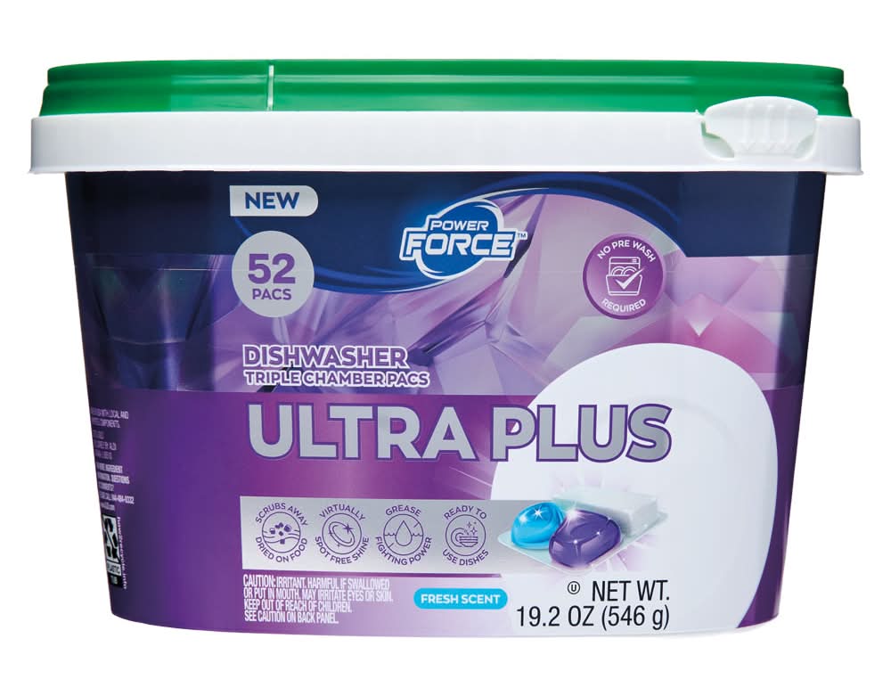 POWER FORCE Ultra Plus Triple Action Dishwasher Detergent Pods, Fresh (19.2 oz, 52 ct)