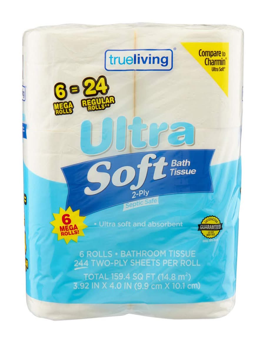 True Living Ultra Soft Bath Tissue 2-Ply Mega Rolls 6 Pk