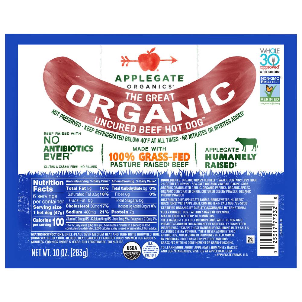 Applegate Organics The Great Organic Uncured Beef Hot Dog (10 oz)