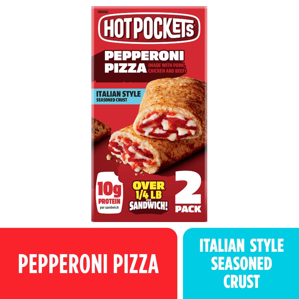 Hot Pockets Pepperoni Pizza Sandwiches, Italian Style Seasoned Crust (9 oz, 2 ct)