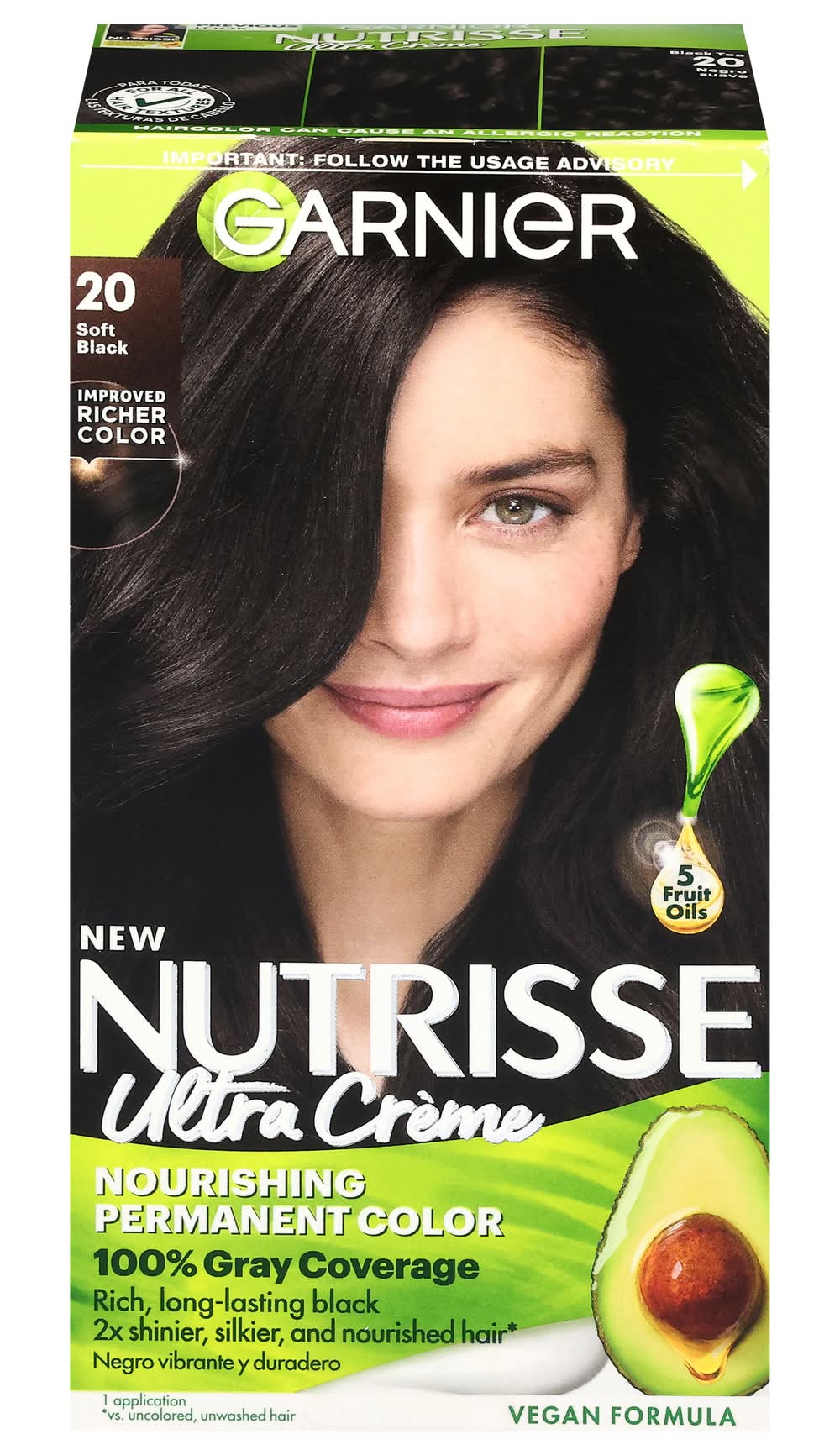 Garnier Nutrisse Permanent Hair Color, 20 Soft Black (8 oz)