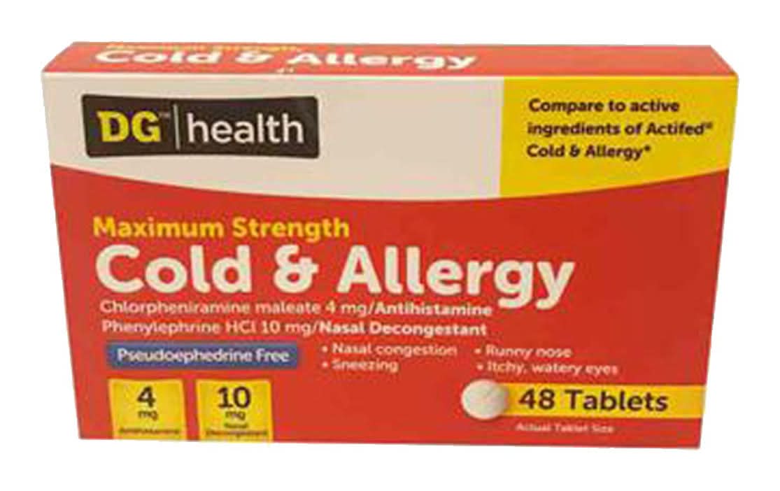 Dg Health Maximum Strength Cold & Allergy Tablets 48 Ct