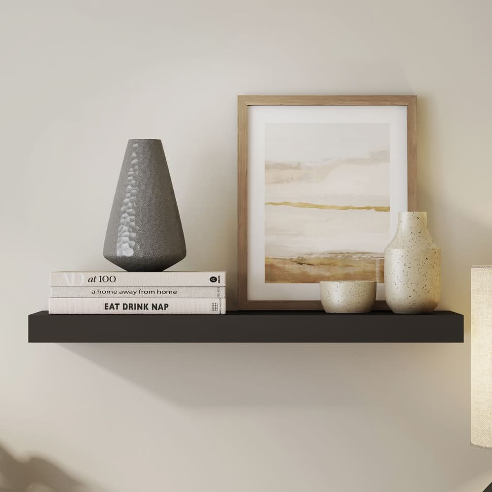 allen + roth 8-in D x 24-in L Black Composite Wood Rectangular Floating Shelf