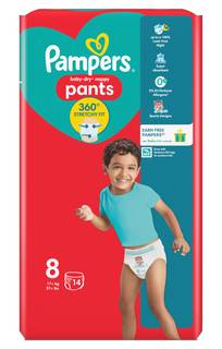Pampers Baby-Dry Nappy Pants Size 8, 14 Nappies, 19kg+, Carry Pack