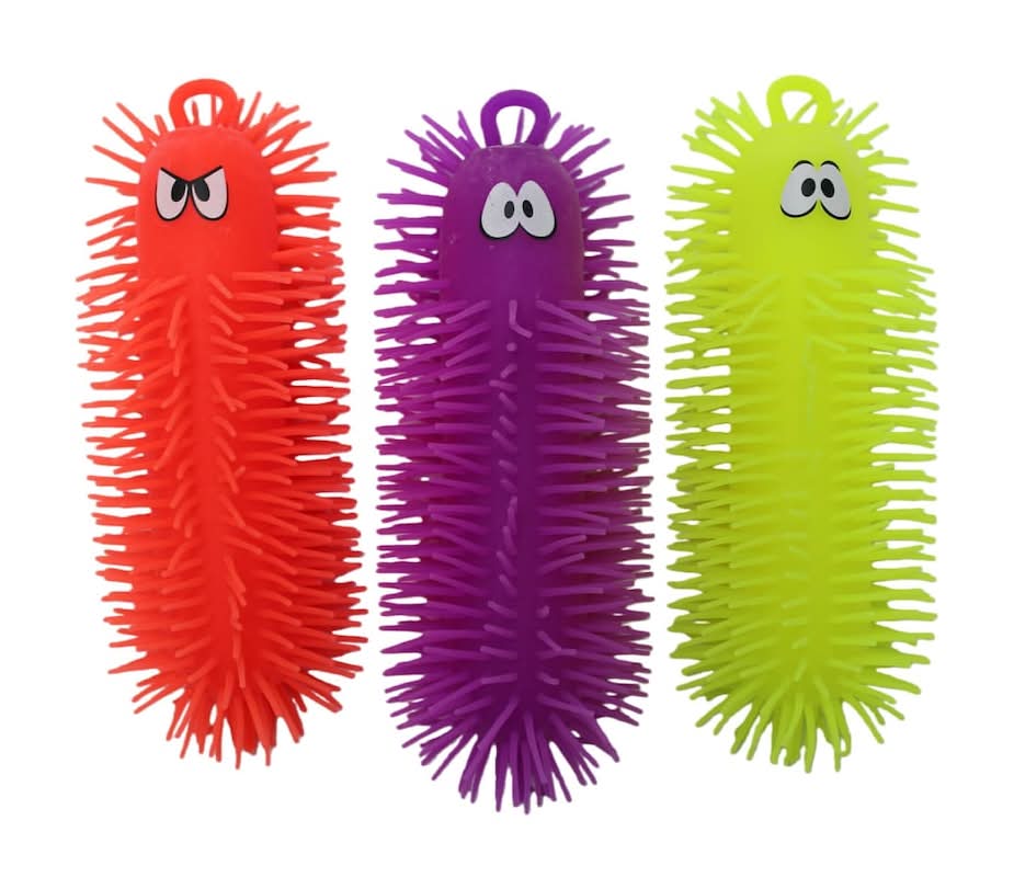 Rubber Puffer Caterpillar Toys, Red-Purple-Yellow (3 ct)