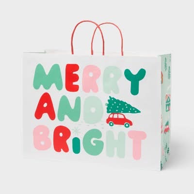 Spritz Merry & Bright Christmas Gift Bag, XL, White