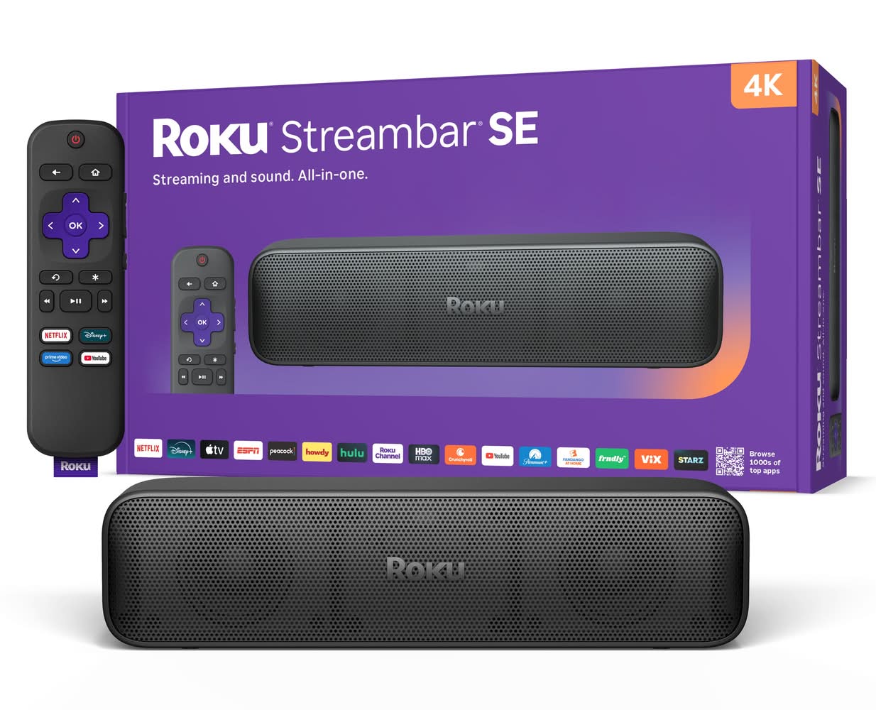 Roku - Streambar SE | 2-in-1 TV Soundbar and 4K HDR Streaming Device, Premium Speakers, & Enhanced Speech Clarity - Black
