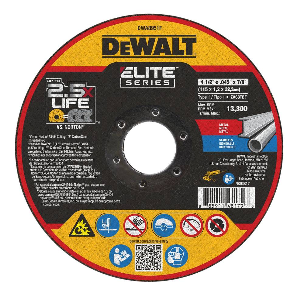 DEWALT ELITE Cut-Off Wheels 4.5-in Bonded Abrasive Cut-off Wheel | DWA8951F