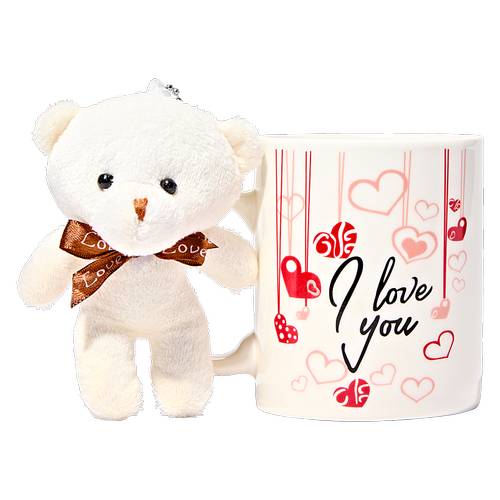 I Love You Gift Mug With Plush Teddy Bear Inside, White
