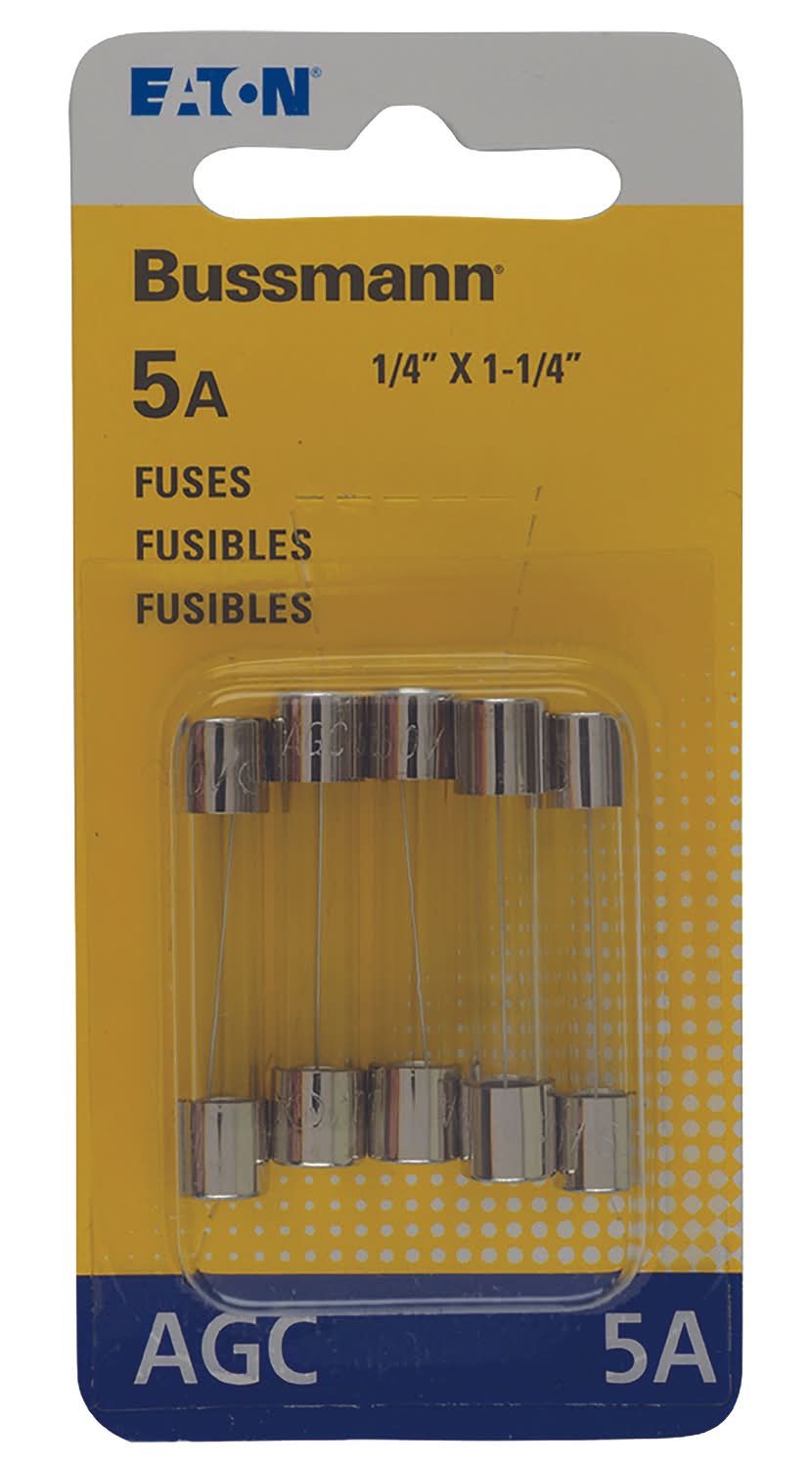 Bussmann 5 Amps Agc Clear Glass Tube Fuse 5 Pk