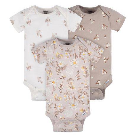 Gerber 3-Pack Baby Short Sleeve Onesies Bodysuit (Color: Taupe, Size: 0-3 Months)