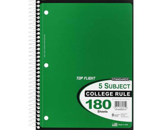 Top Flight · 10.5  x 8  5 Subject College Ruled Notebook (180 sheets)