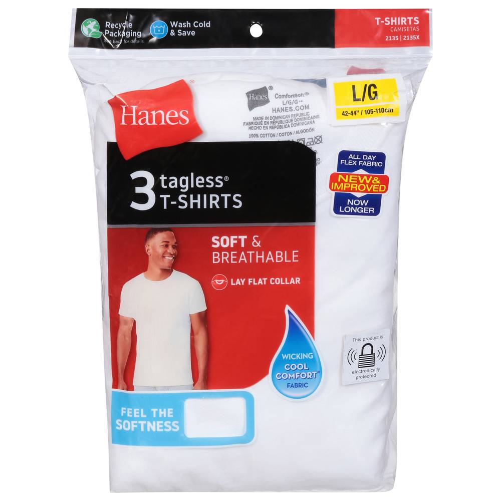 Hanes Soft & Breathable Tagless T-Shirts, L/G (3 ct)