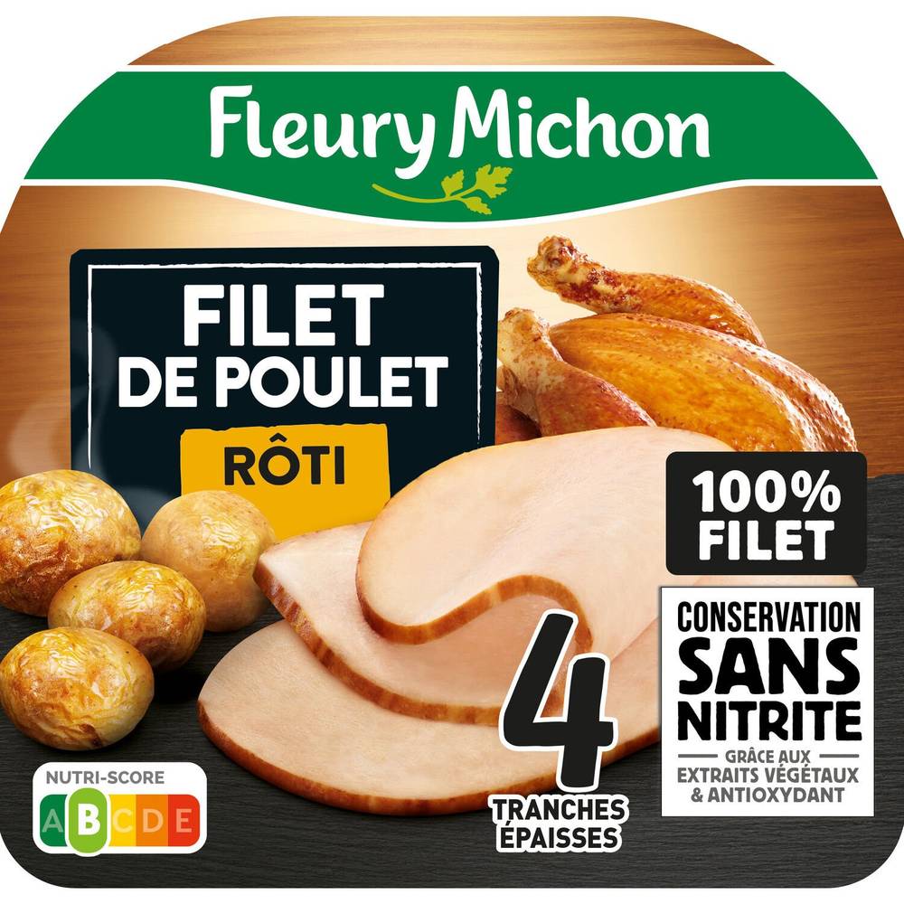 Fleury Michon - Filet de poulet rôti conservation sans nitrite tranches (4 unités)