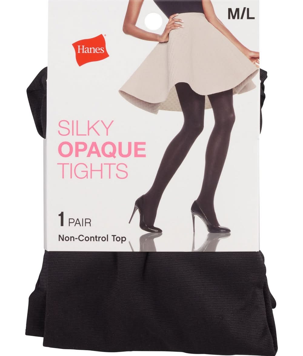 Style Essentials By Hanes Silky Opaque Tights, M/L, Black