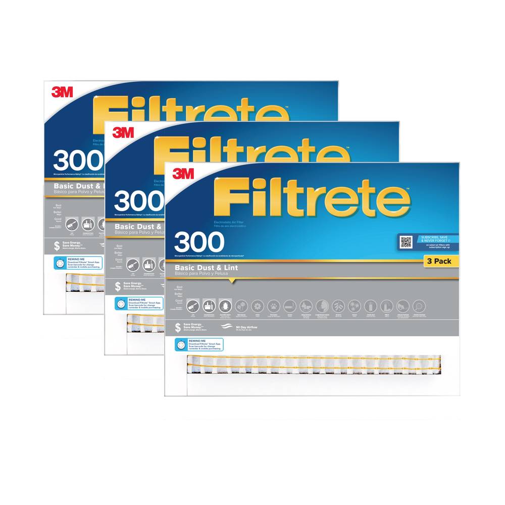 Filtrete 20-in W x 20-in L x 1-in MERV 5 300 MPR Basic Dust and Lint Electrostatic Air Filter (3-Pack) | 302DC-3PK-4