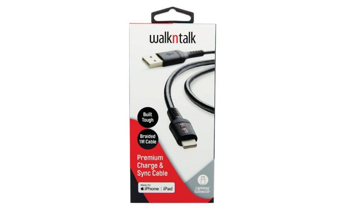 Walkntalk Lightening Charge & Sync Cable 1 Metre Black - Suitable for IPhone