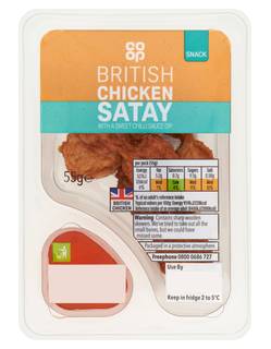 Co-op British Chicken Satay with a Sweet Chilli Sauce Dip 55g