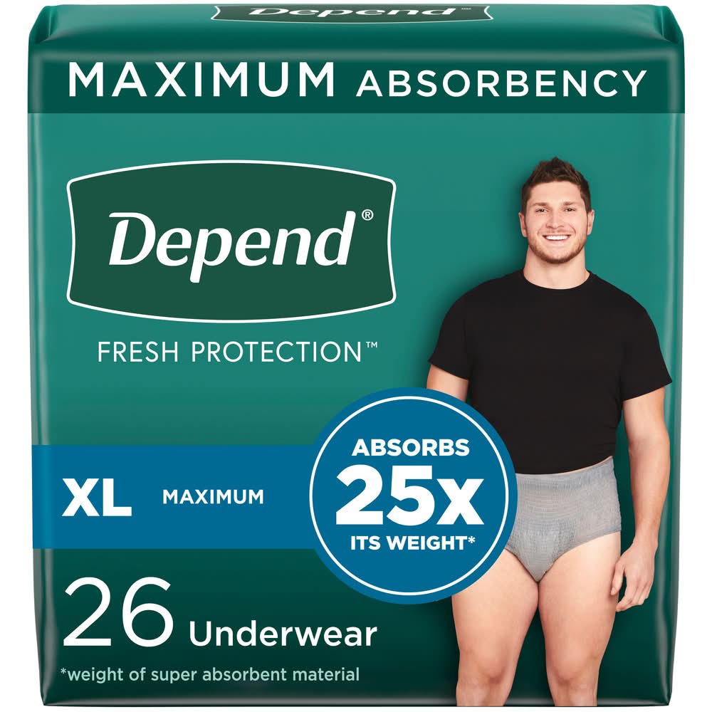 Depend Fit Flex Max Dry Shield Underwear, Men, XL (26 ct)