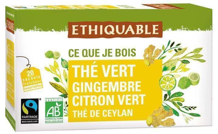 Ethiquable thé vert bio gingembre citron (20 pcs, 30 ml)