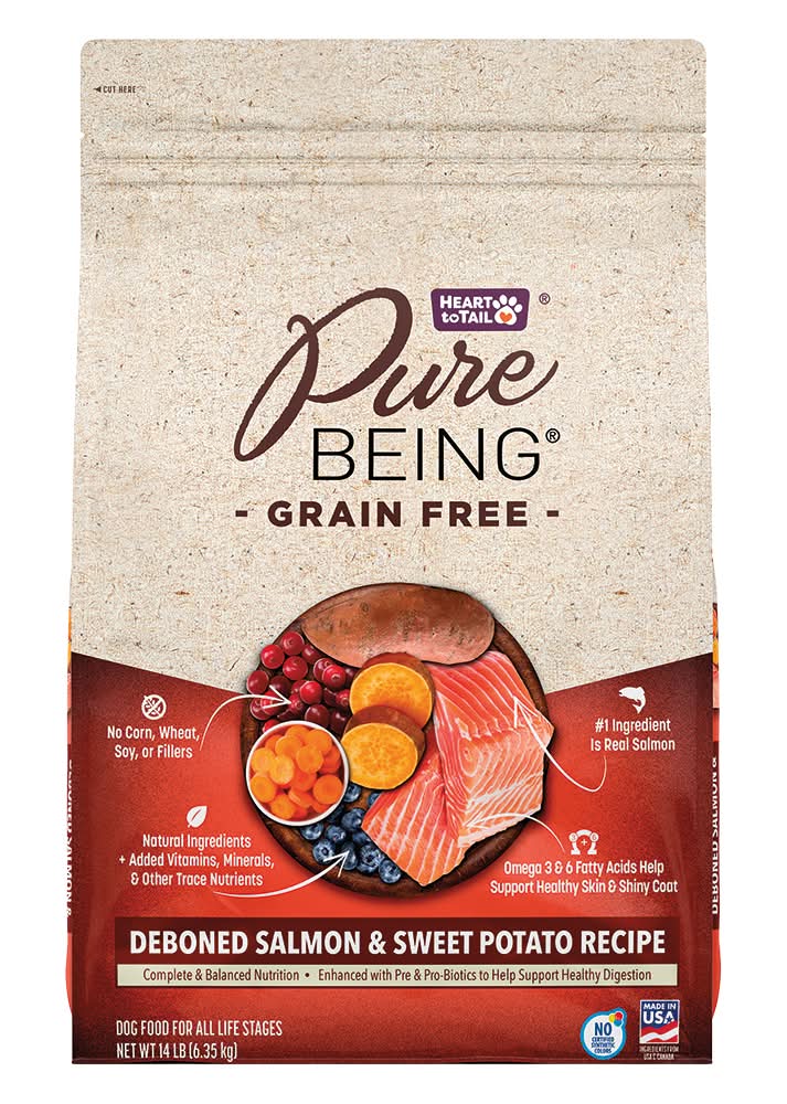 Pure Being Grain Free Dry Dog Food, Deboned Salmon & Sweet Potato, All Life Stages (14 lbs)