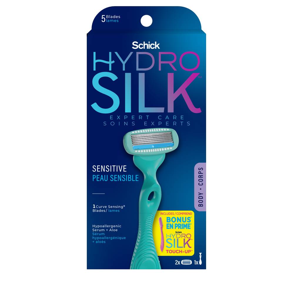 Schick Hydro Silk Sensitive Care Women's Razor Handle Plus 2 Refill Razor Blades