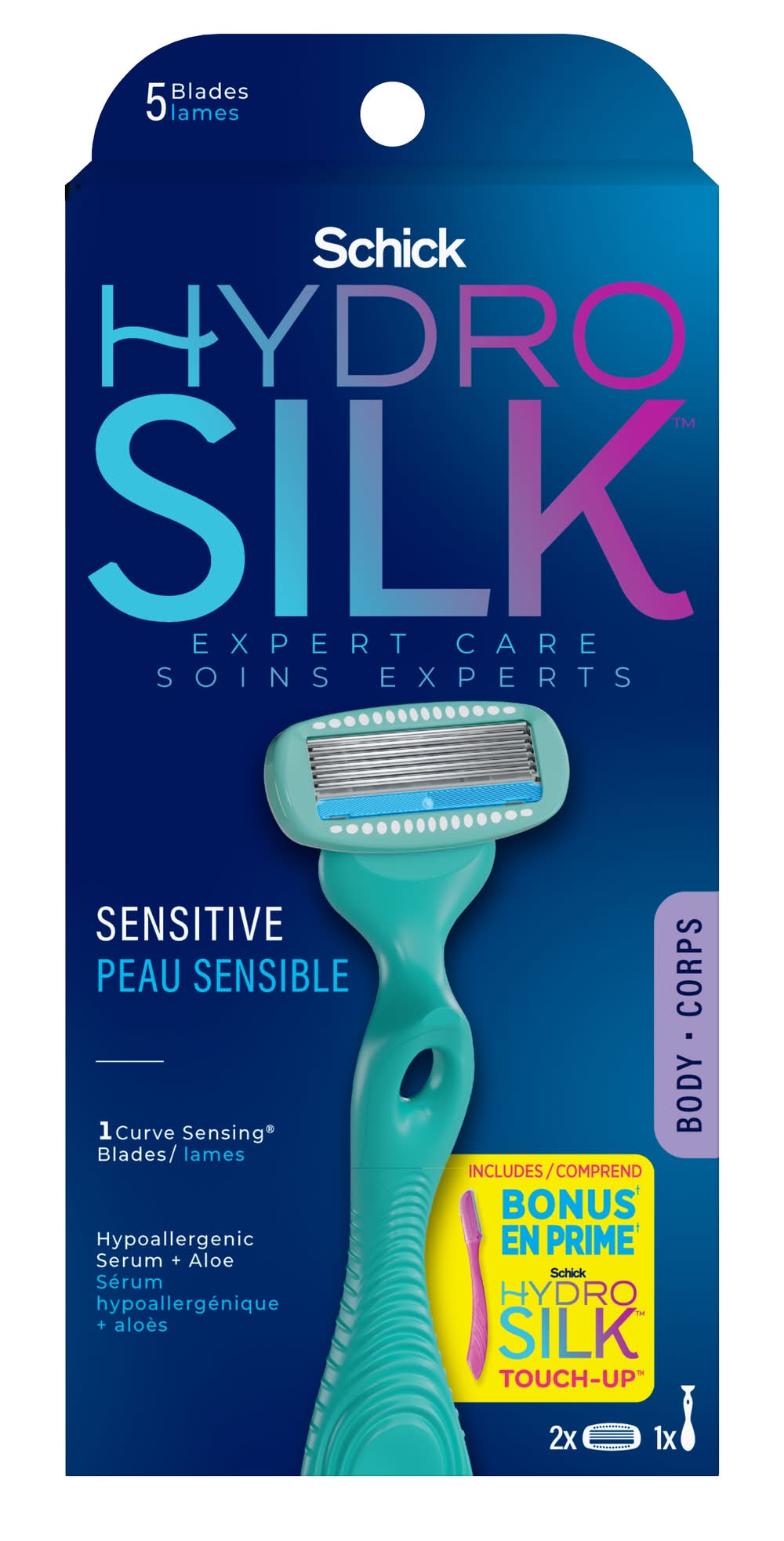 Schick Hydro Silk Sensitive Care Razor Handle Plus Razor Blades (2 ct)