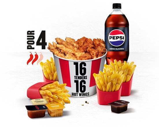 MENU BUCKET POUR 4 – 16 HOT WINGS®/16 TENDERS®