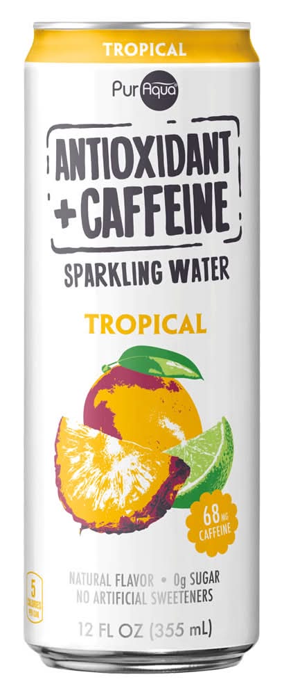 PurAqua Antioxidant + Caffeine Flavored Sparkling Water, Tropical (12 fl oz)