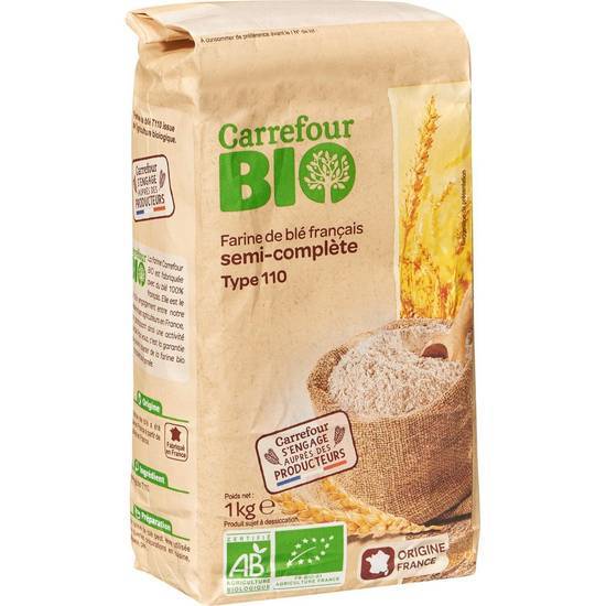 Carrefour Bio - Farine de blé français semi-complète type 110