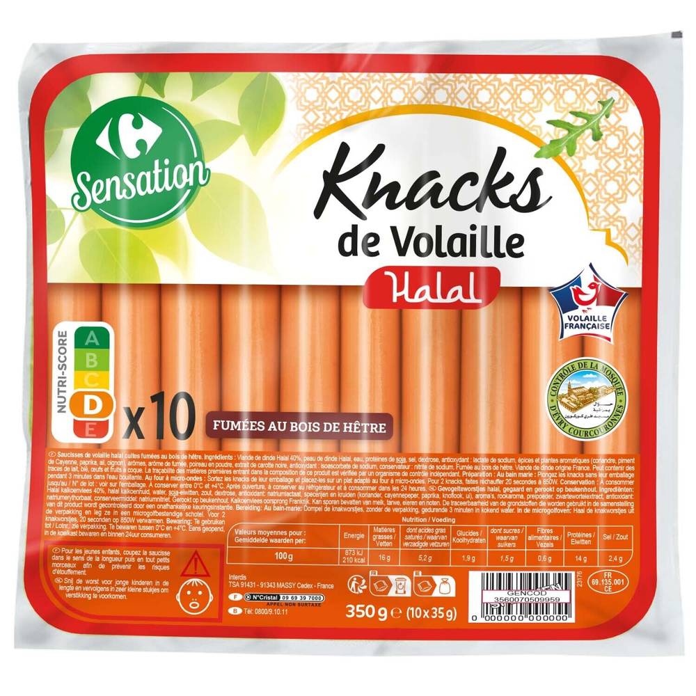 Carrefour Sensation - Knacks de volaille halal fumées (10)