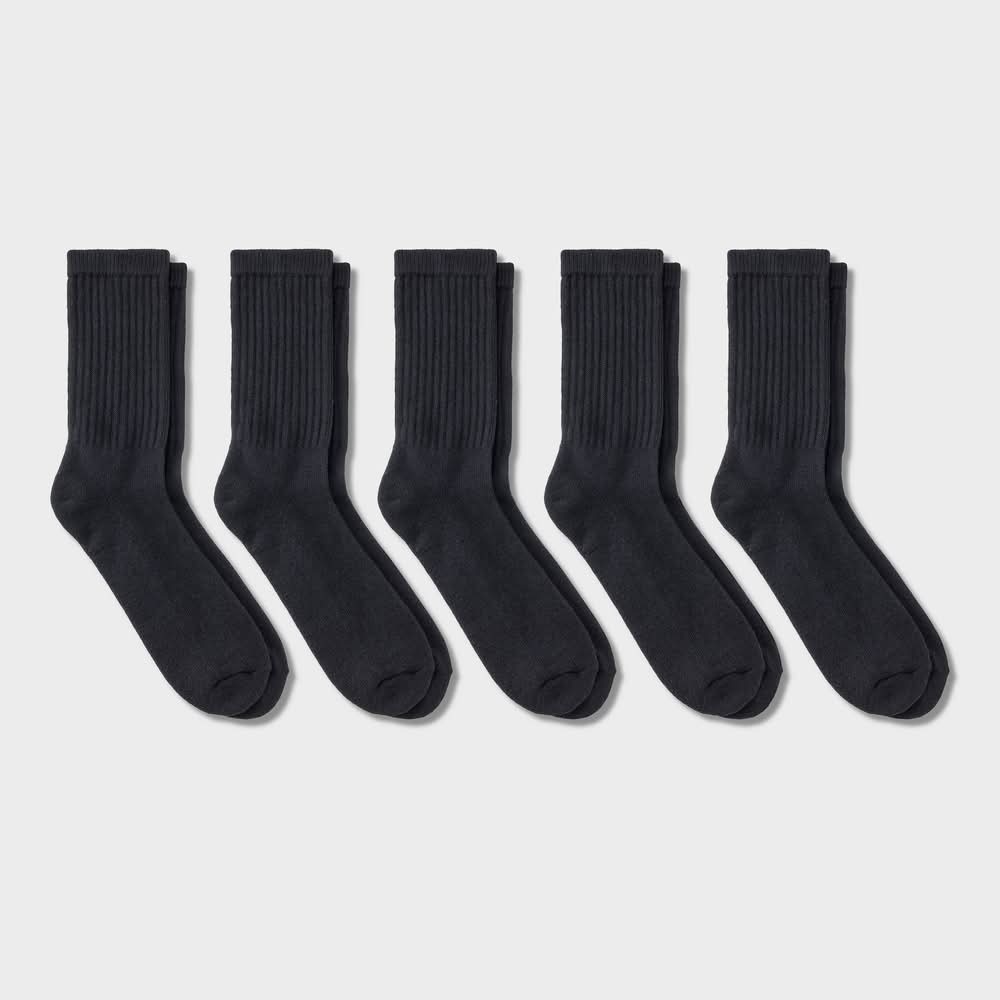 Dealworthy Crew Socks, Men, 6-12, Black (5 ct)