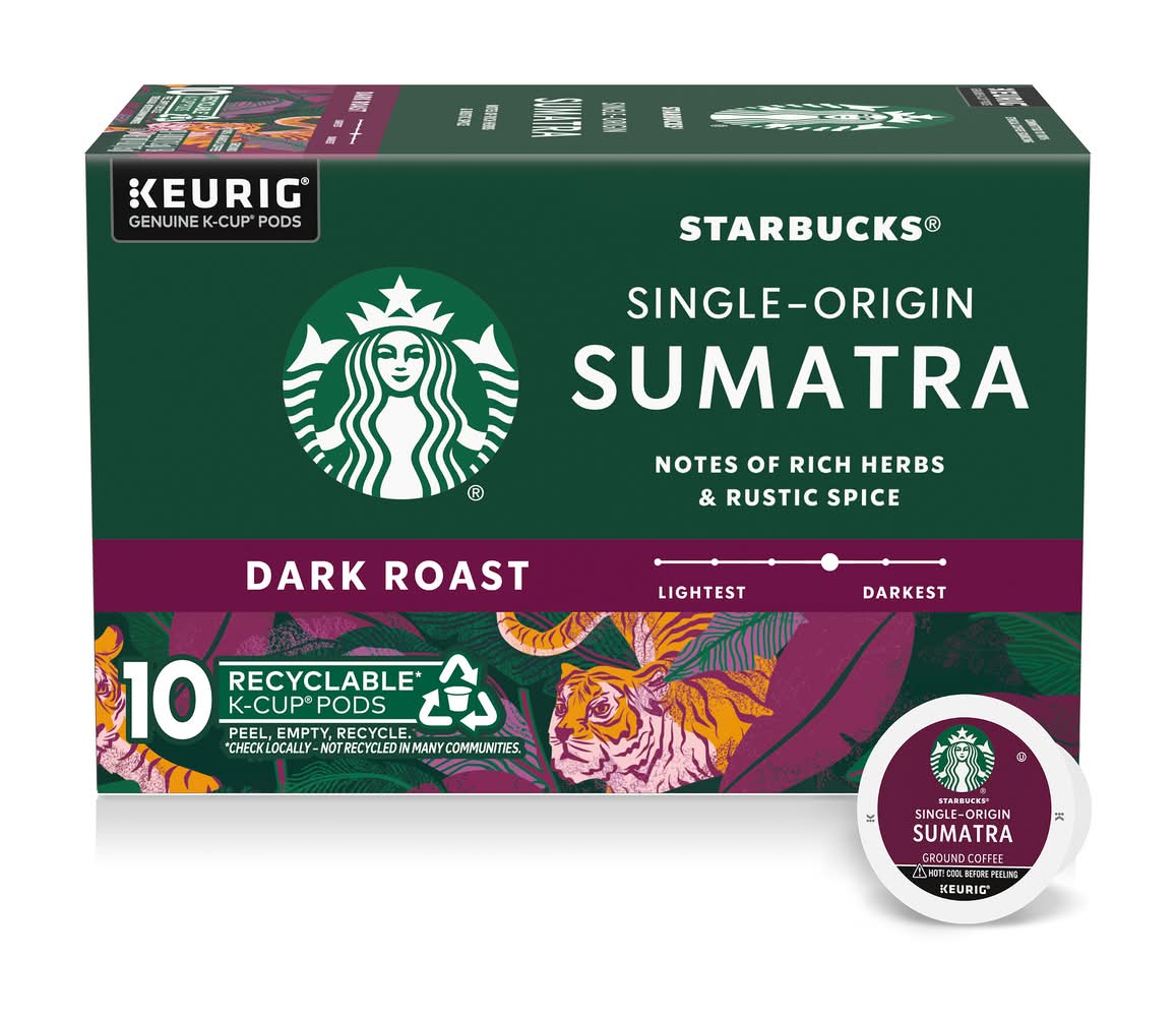 Starbucks Single-Origin Sumatra Dark Roast K-Cup Pods (10 x 0.4 oz)