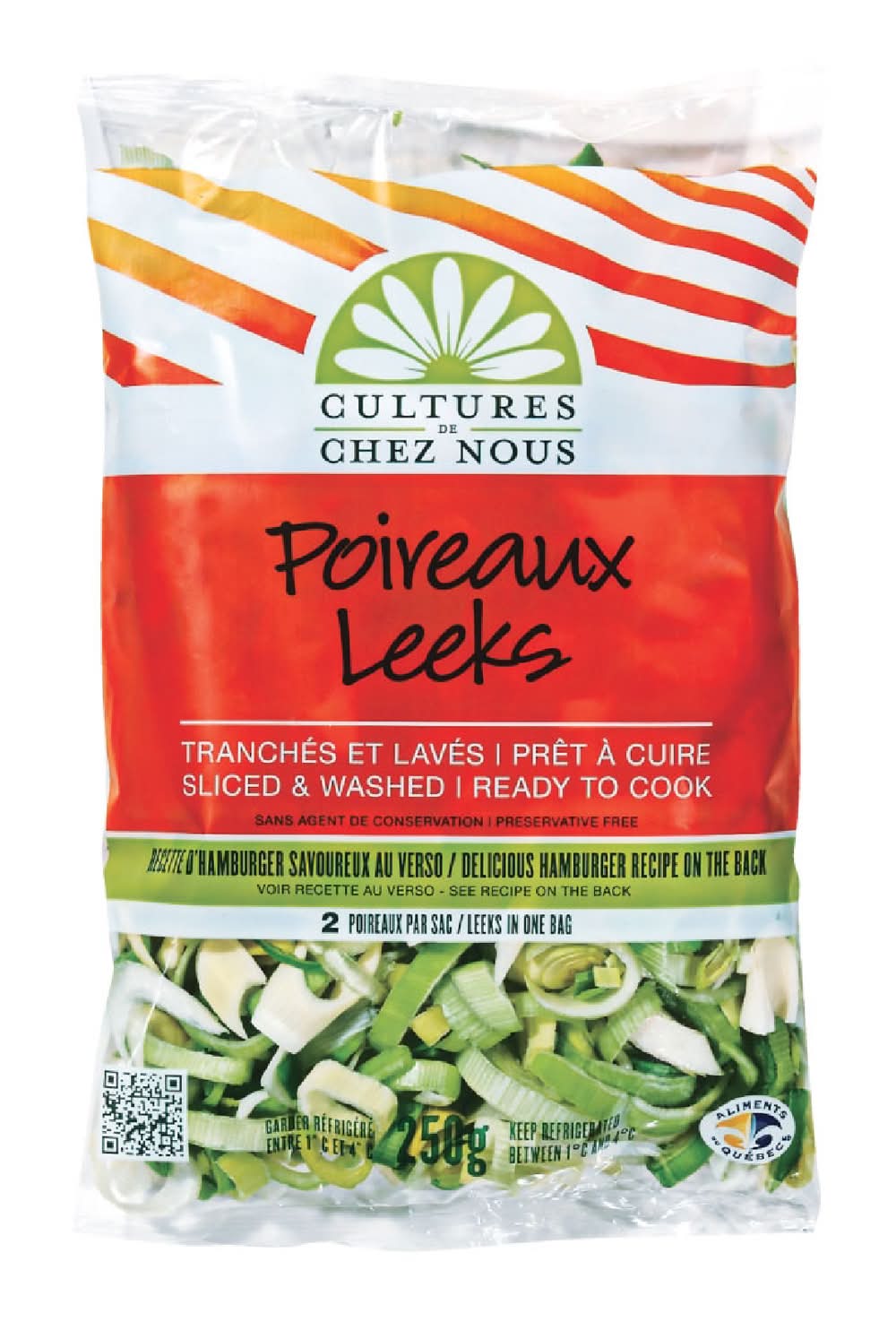 Les cultures de chez nous poireaux tranchés et lavés - sliced and washed leeks (2 unités)