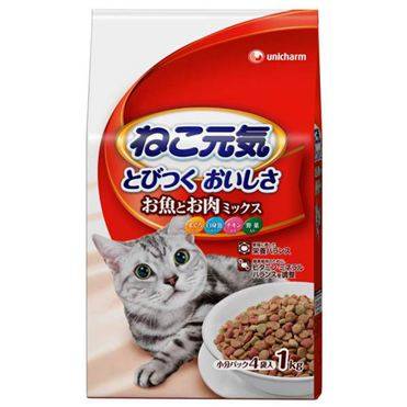 ユニチャーム ねこ元気 全成長段階用 お魚とお肉ミックス (1kg)