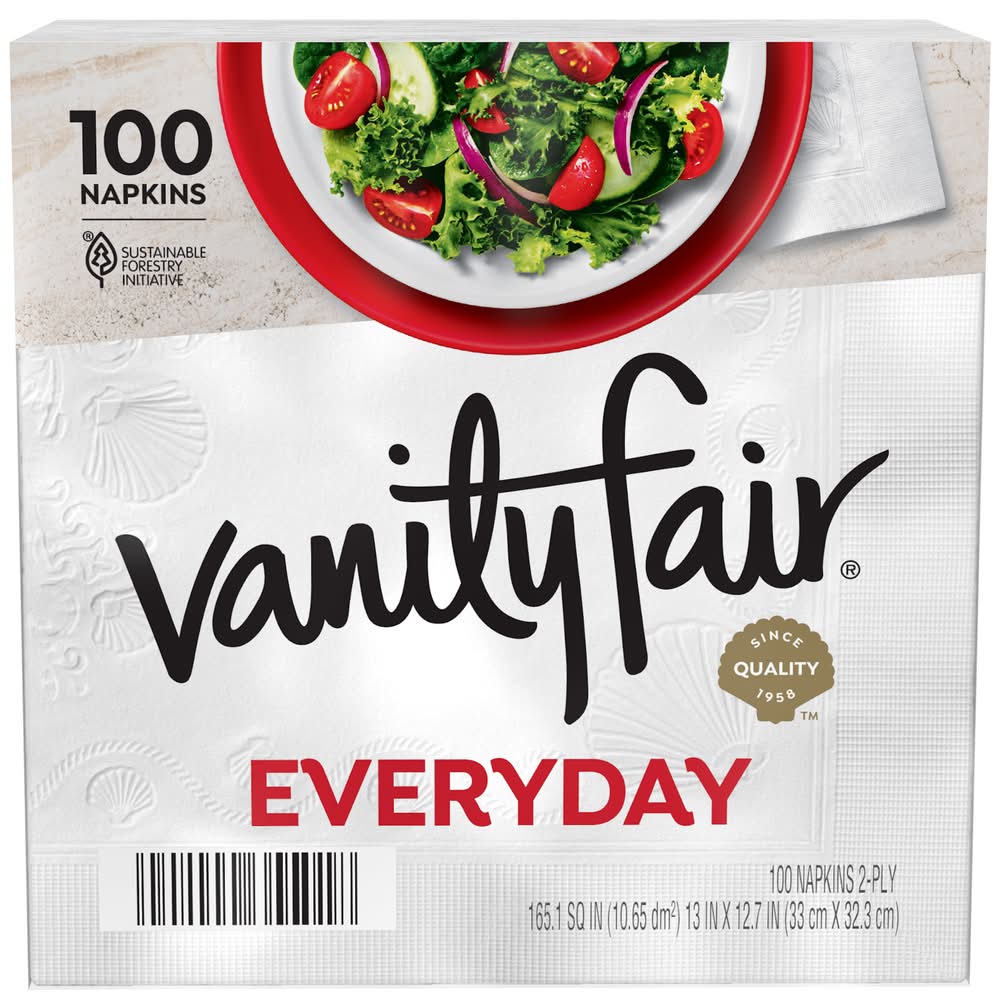 Vanity Fair Everyday Casual 2-ply Napkins, 13x12.7 in, White (100 ct)