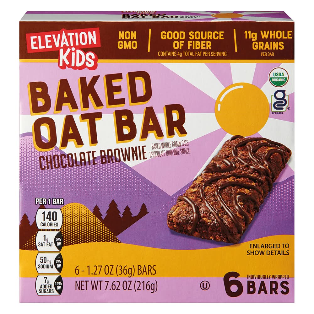 Elevation Kids Baked Oat Bars, Chocolate Brownie (6 x 1.27 oz)