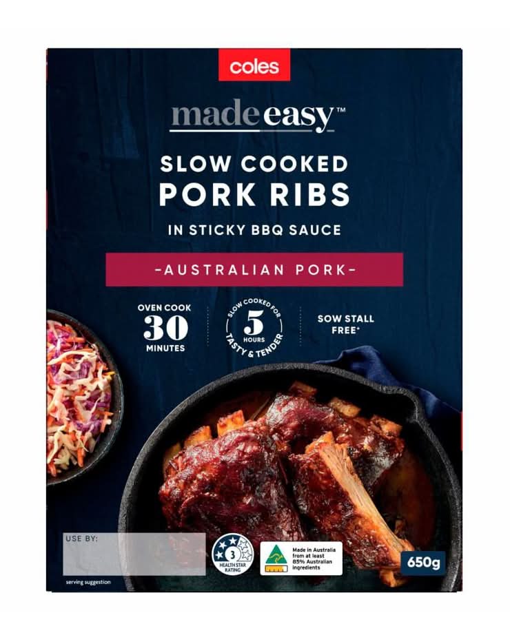 Coles Made Easy Slow Cooked Pork Ribs In Bbq Sauce 650g