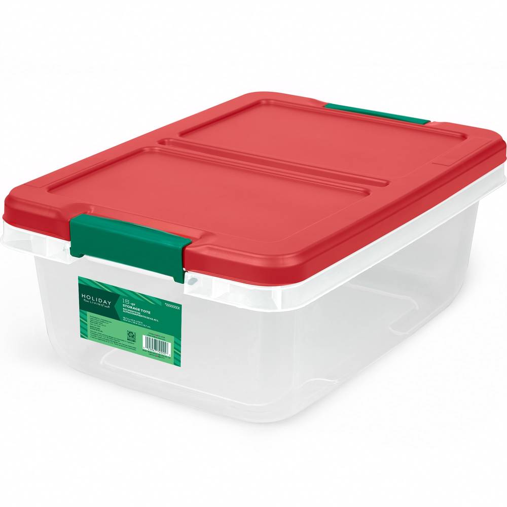 Holiday Living Small 3.75-Gallons (15-Quart) Clear W/Red Lid Weatherproof Heavy Duty Tote with Latching Lid | 7251LWS-010-191-192