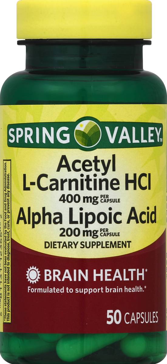 Spring Valley Acetyl L-Carnitine HCl and Alpha Lipoic Acid Dietary  Supplement, 50 Count 