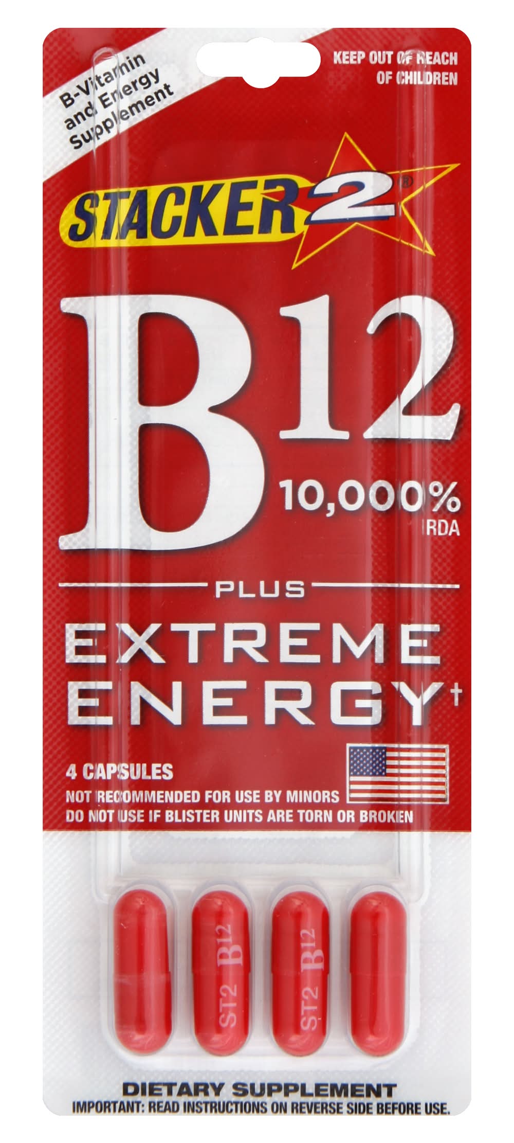 Stacker 2 Extreme Energy + B12 10,000% Rda (4 ct)