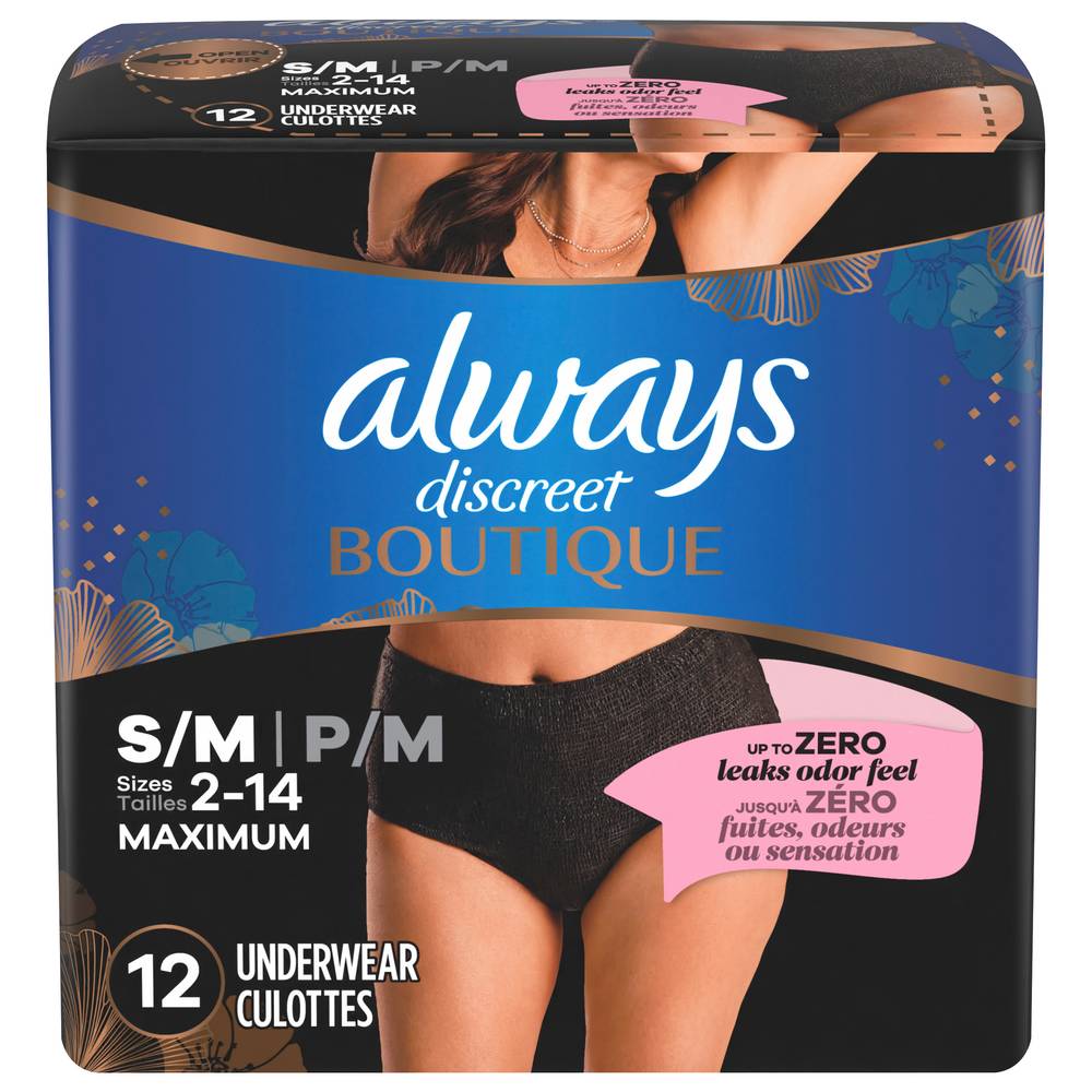 Always Discreet Low Rise Incontinence Underwear For Women (s/m/black) (12ct)