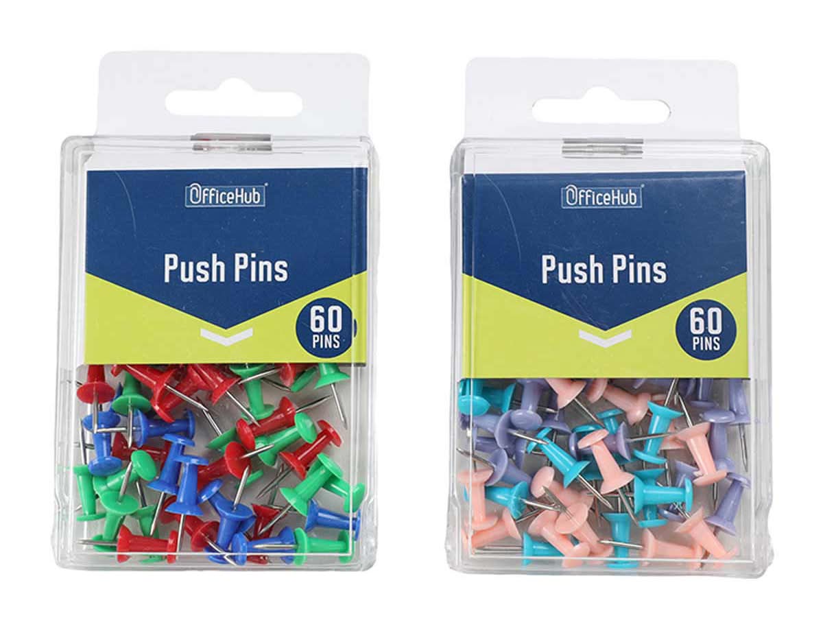 OfficeHub Push Pins, Assorted (60 ct)