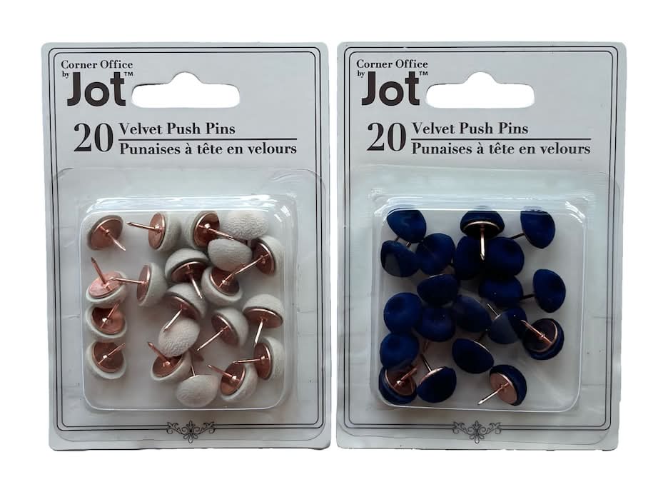 Jot Velvet Push Pins, Assorted Colors, 20-pc Pack.