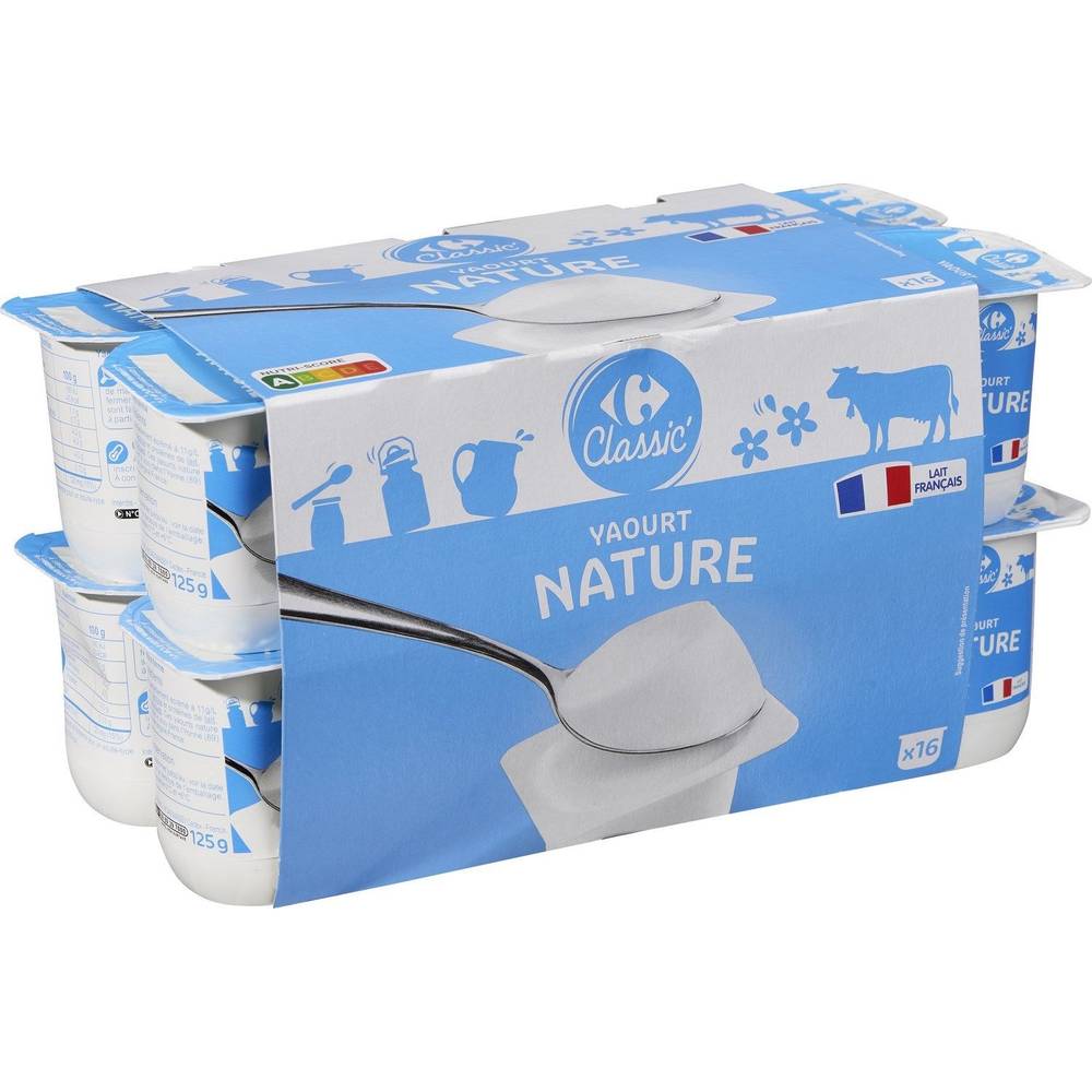 Yaourt nature CARREFOUR CLASSIC' - les 16 pots de 125g