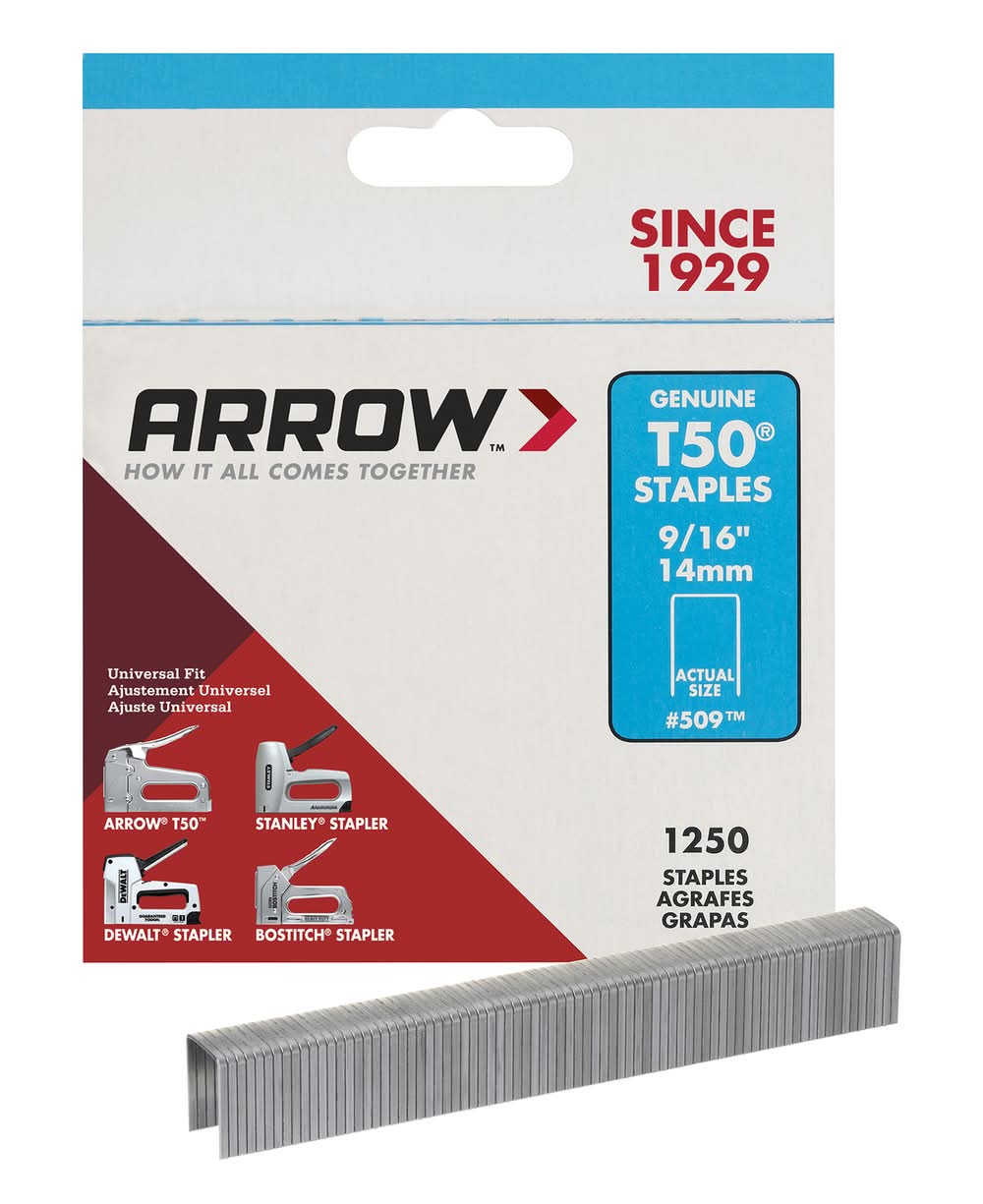 Arrow T50 3/8 In. W X 9/16 In. L 18 Ga. Flat Crown Heavy Duty Staples 1250 Pk